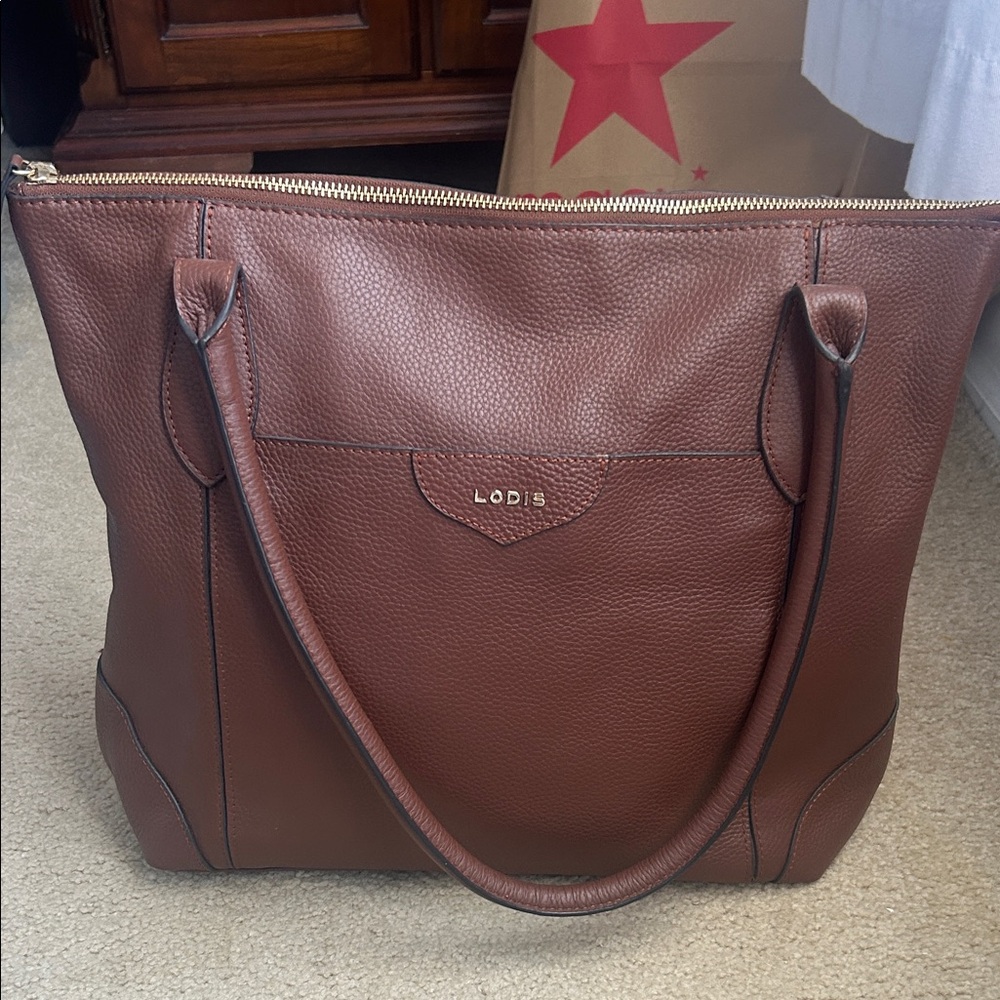 Lodis Rich Brown Leather Tote Bag